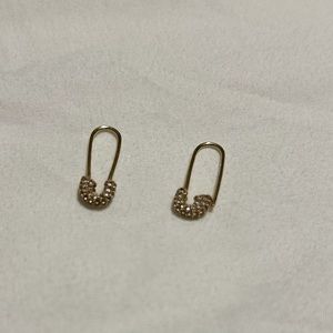 14k gold pave diamond safety pin earrings